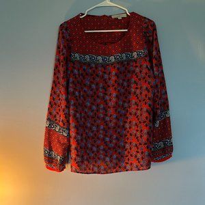 LOFT Longsleeve red/blue boho blouse